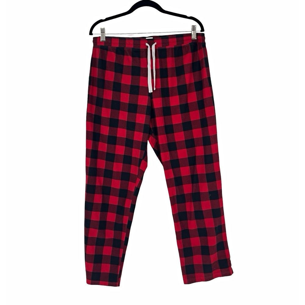 Calvin Klein Mens Red Black Plaid Drawstring Pajama Pants Sleep Lounge XL